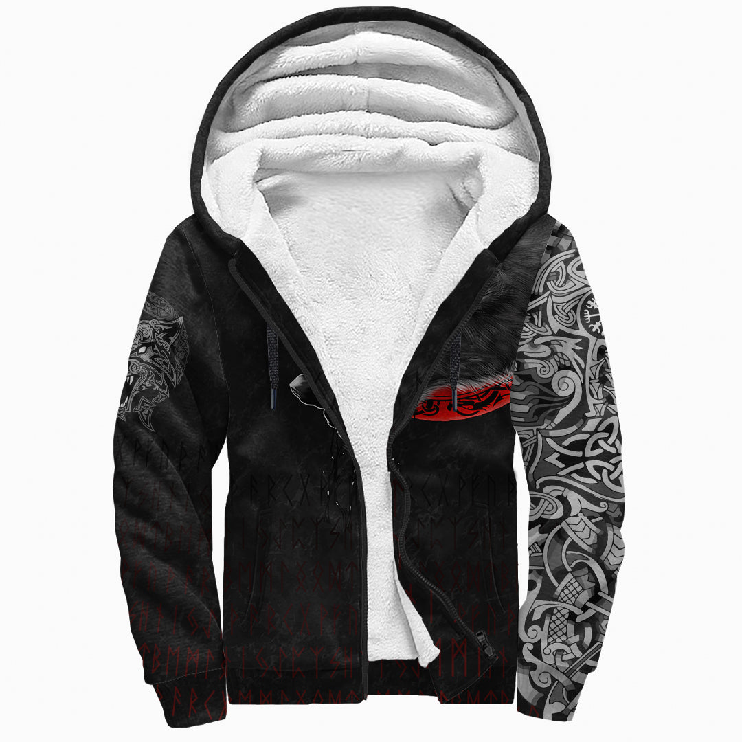 Viking Sherpa Hoodie Wolf And Blood Moon