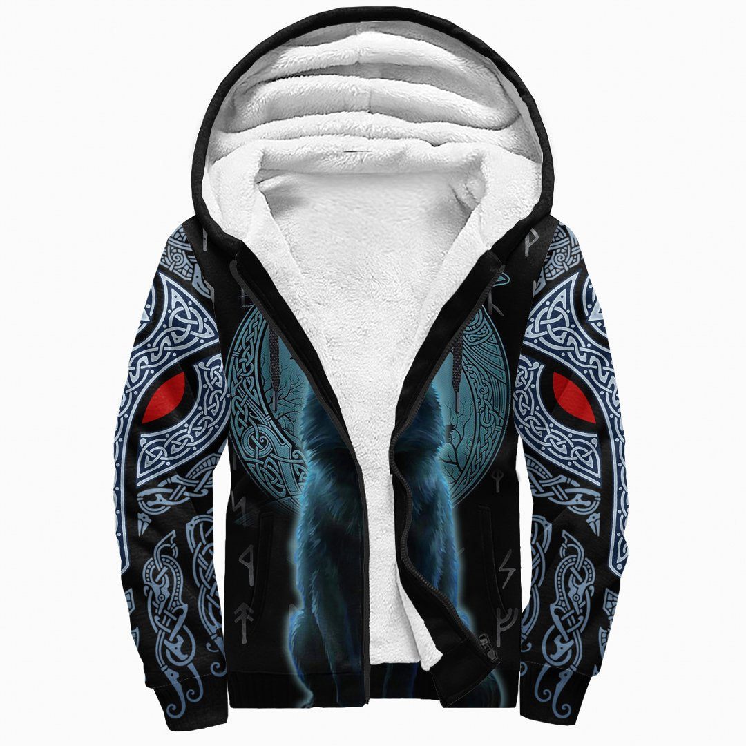 Viking Sherpa Hoodie Fenrir Wolf And Moon