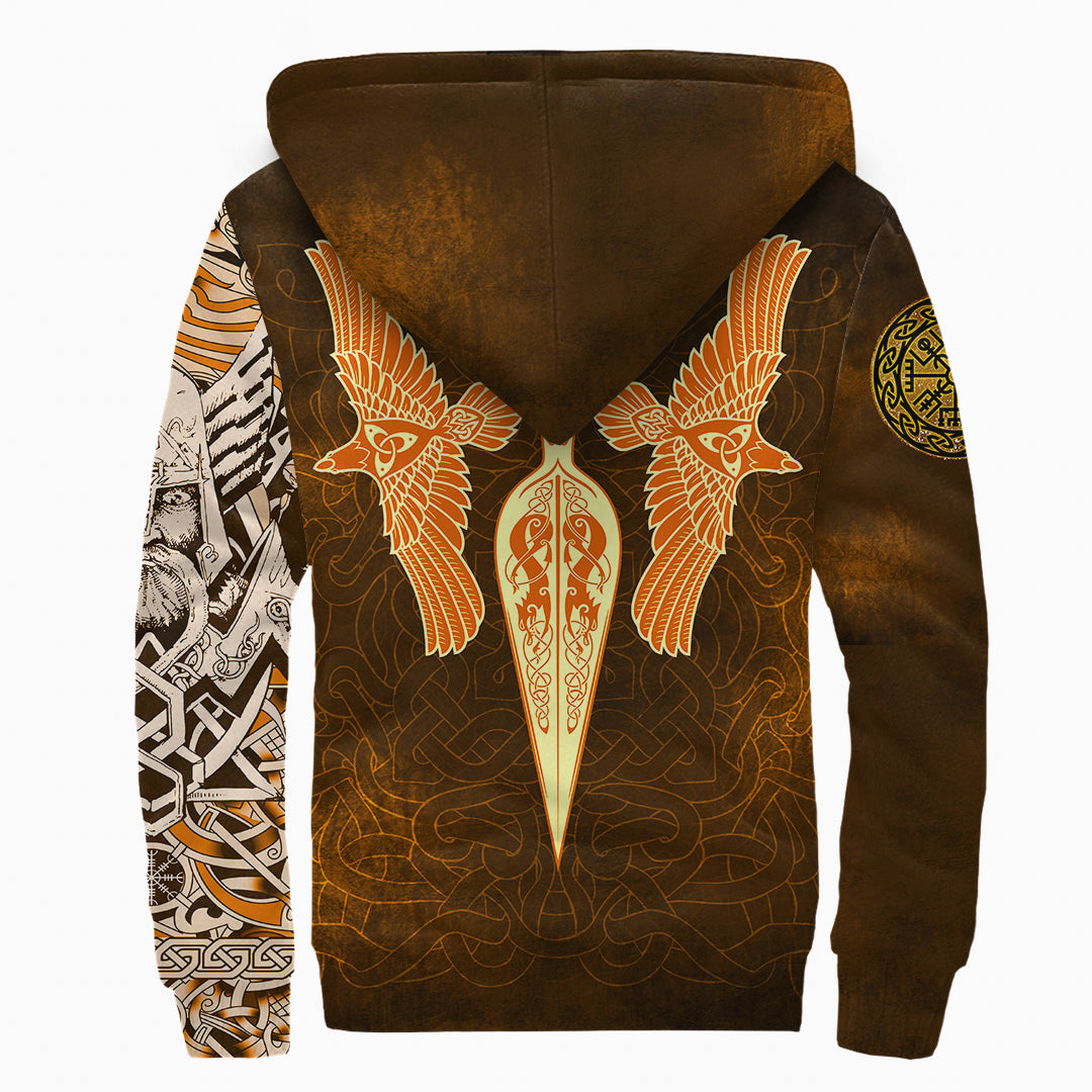 Viking Sherpa Hoodie Gold Spear Of The God Odin Gungnir And Two Gold Ravens