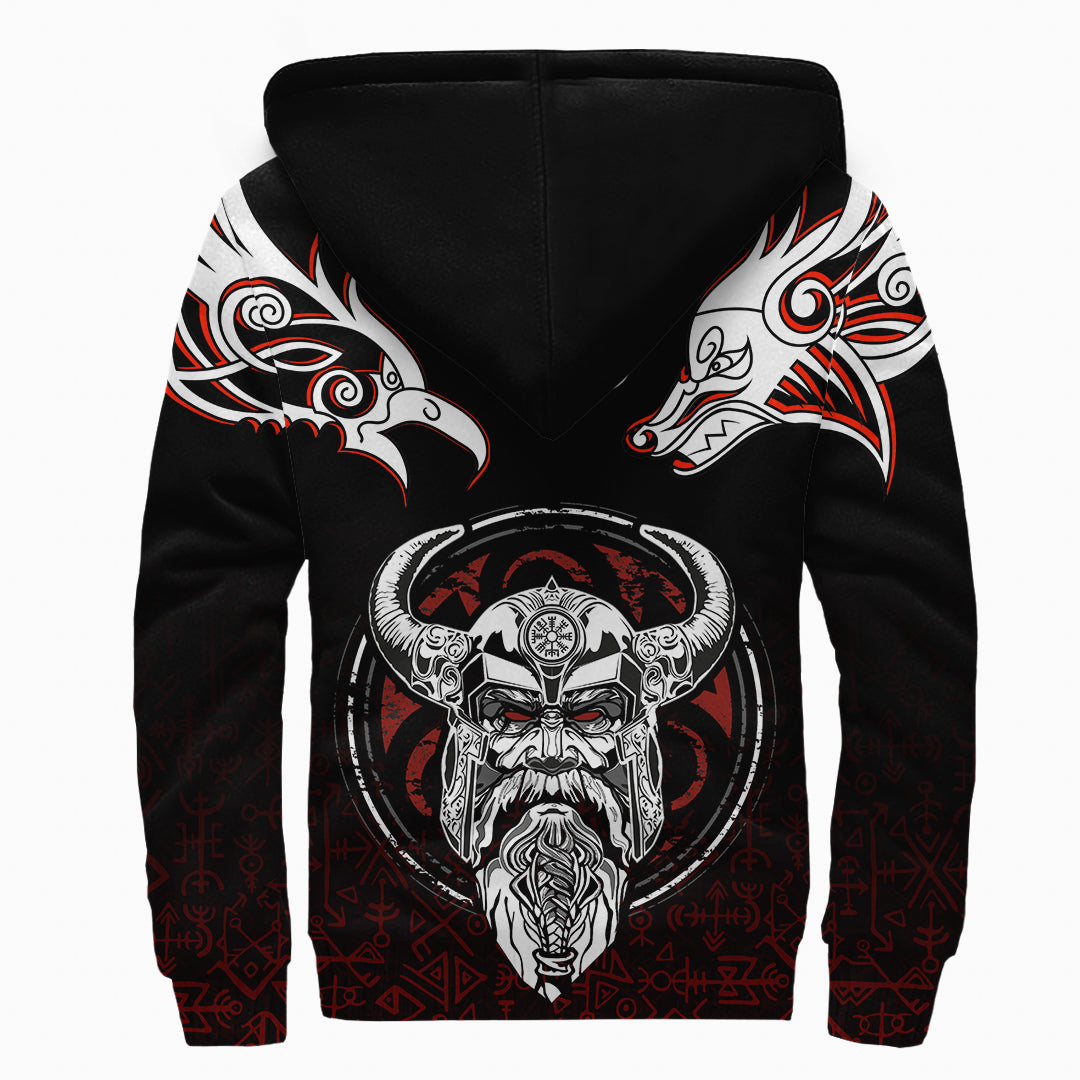 Viking Sherpa Hoodie Odin Raven Fenrir and Valknut 