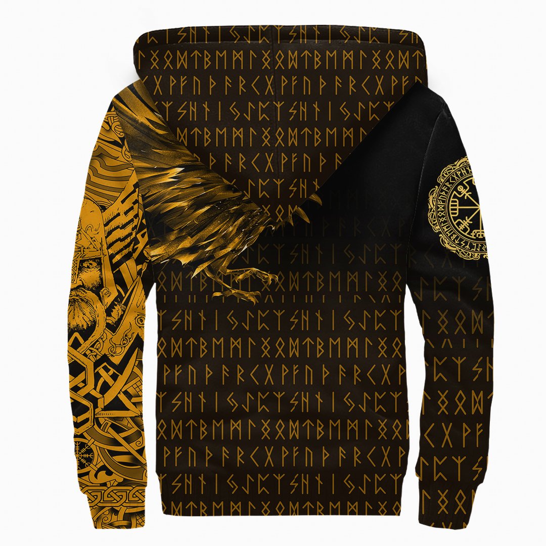 Viking Sherpa Hoodie The Raven Of Odin Rune Gold