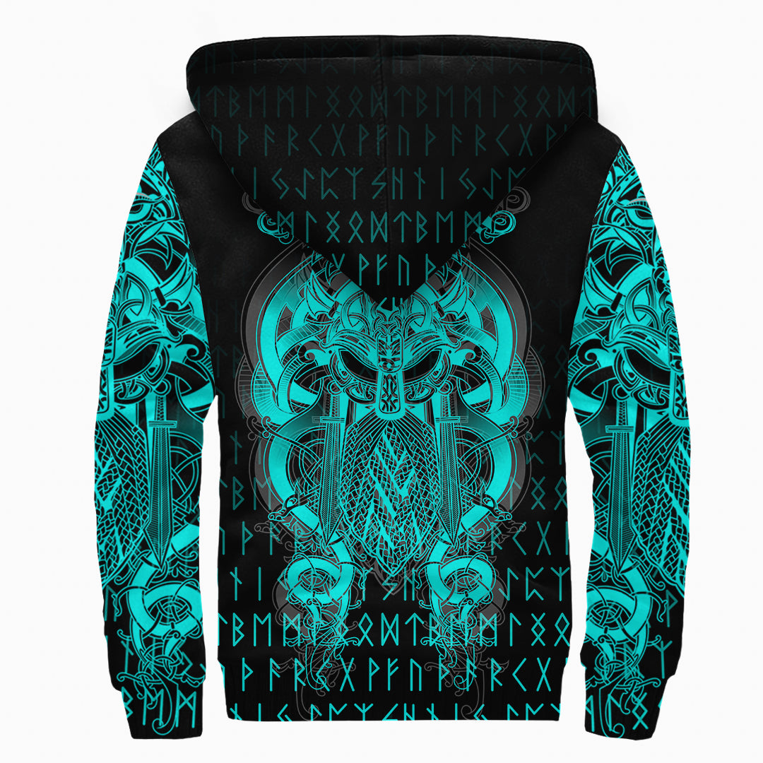 Viking Sherpa Hoodie Tyr Tattoo Cyan