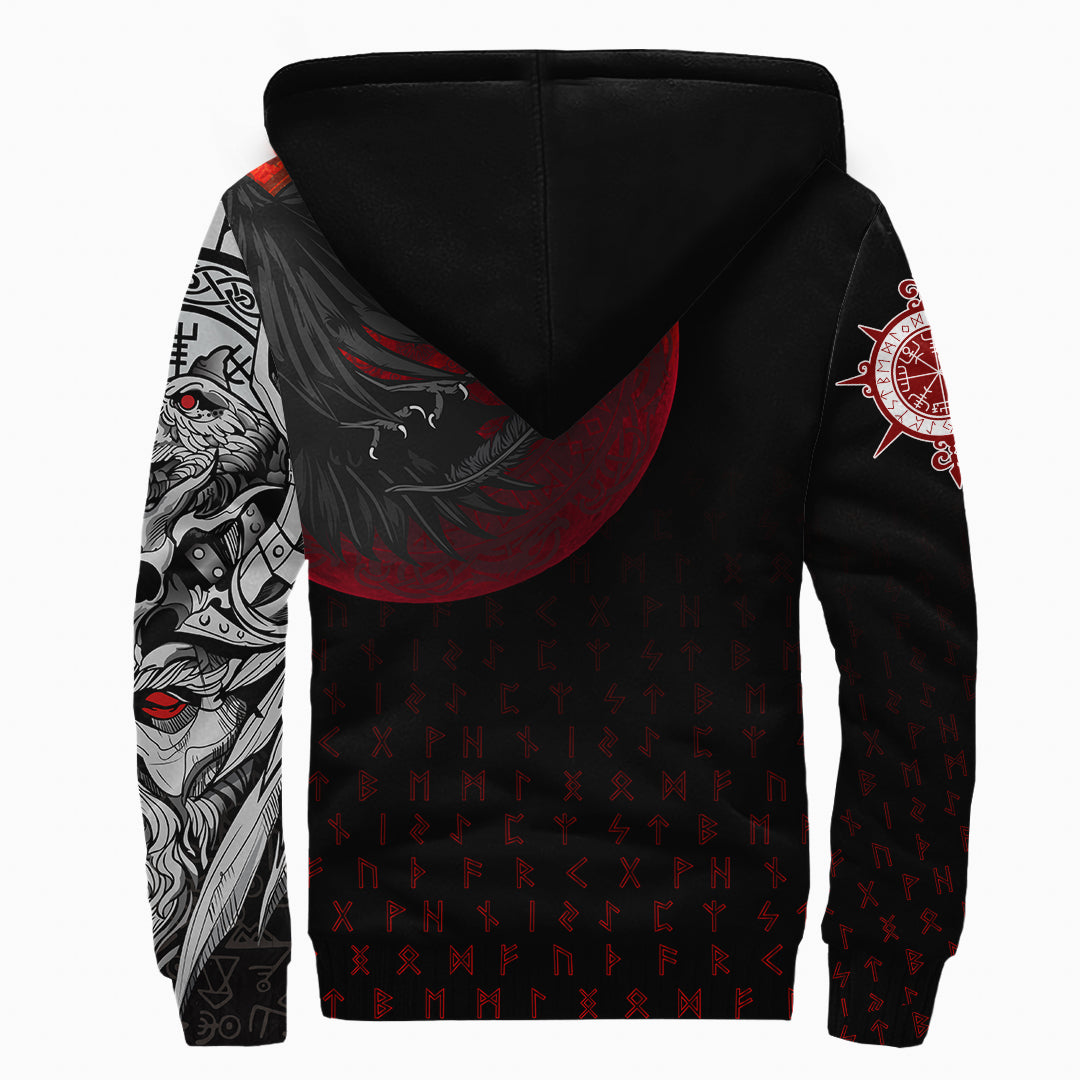 Viking Sherpa Hoodie Raven Blood Moon