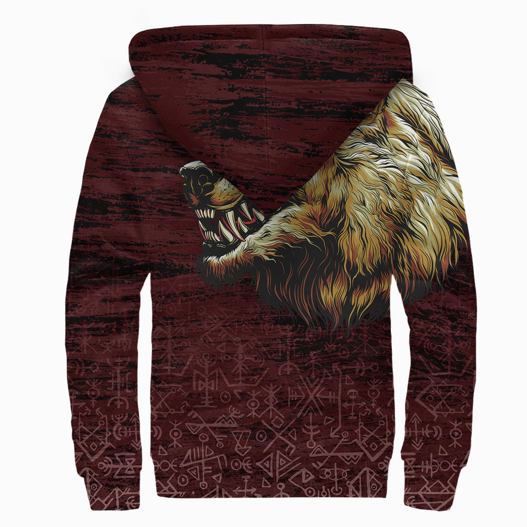 Viking Sherpa Hoodie Fenrir On The Blood Moon Background