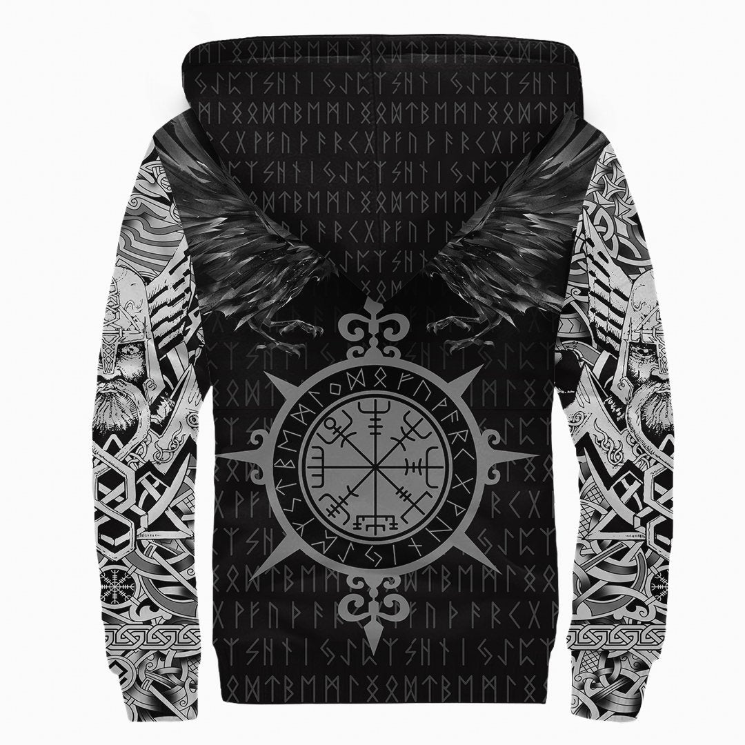 Viking Sherpa Hoodie Odin Huginn and Muninn Rune