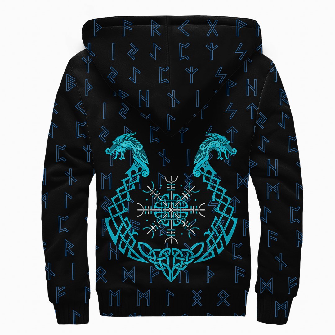 Viking Sherpa Hoodie Aegishjalmur Helm Of Awe Blue Edition