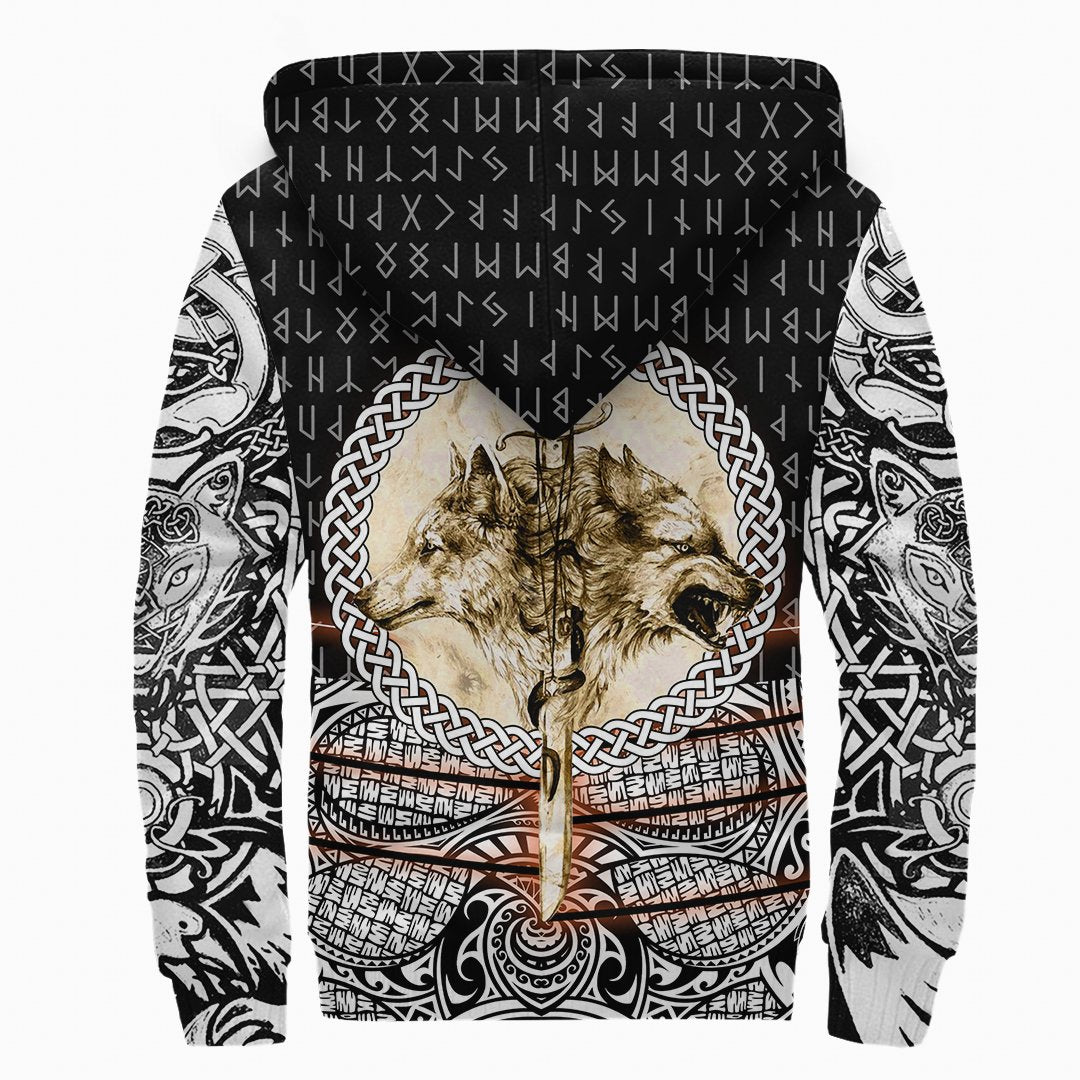 Viking Sherpa Hoodie Wolf and Tattoo 3D