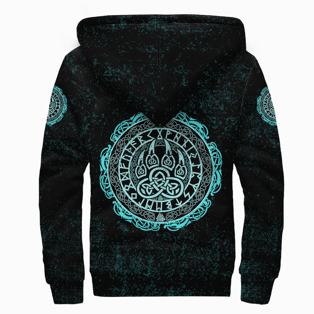 Viking Sherpa Hoodie Bear Claws Cyan Tattoo