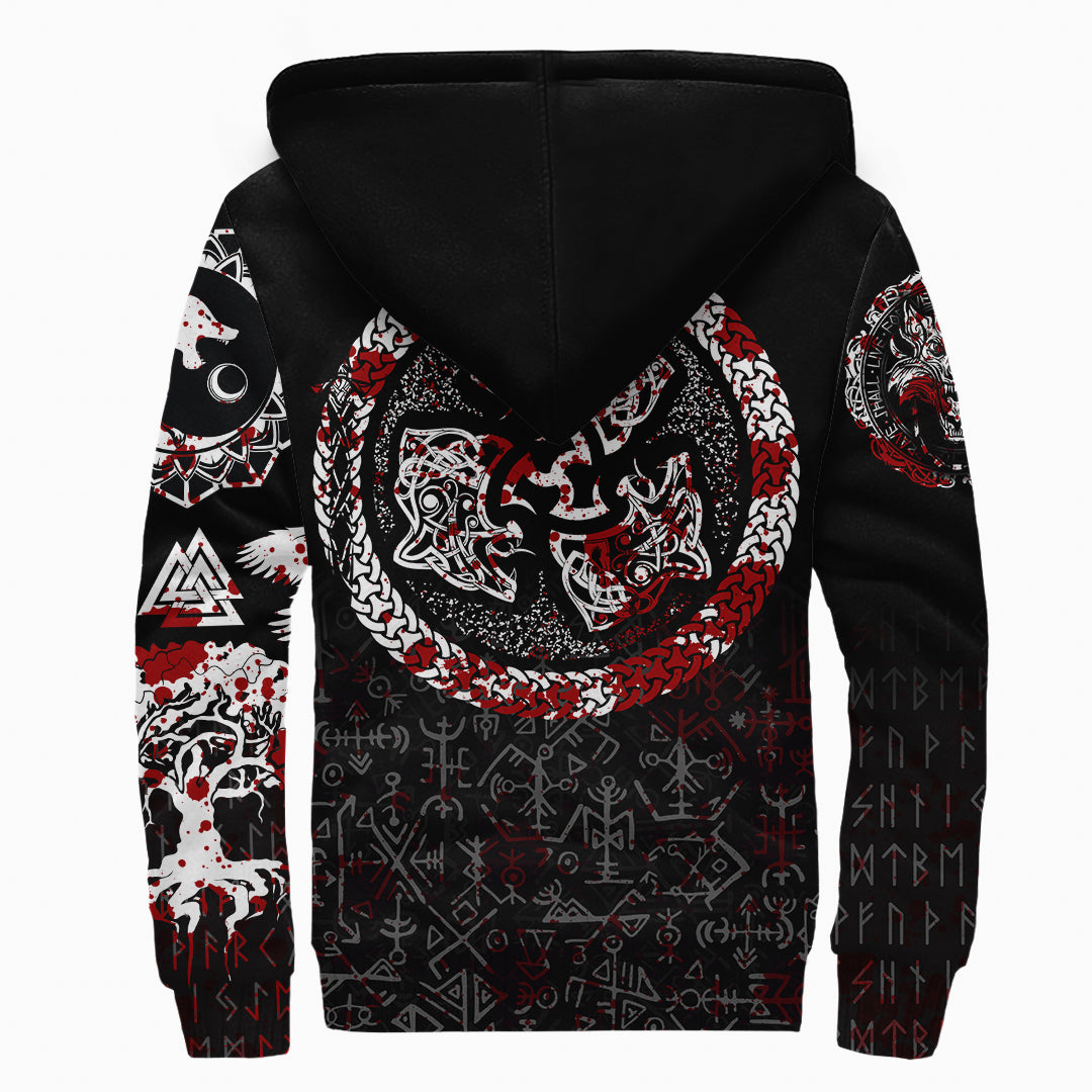 Viking Sherpa Hoodie Fierce Blood Wolf Symbol Of A Nordic