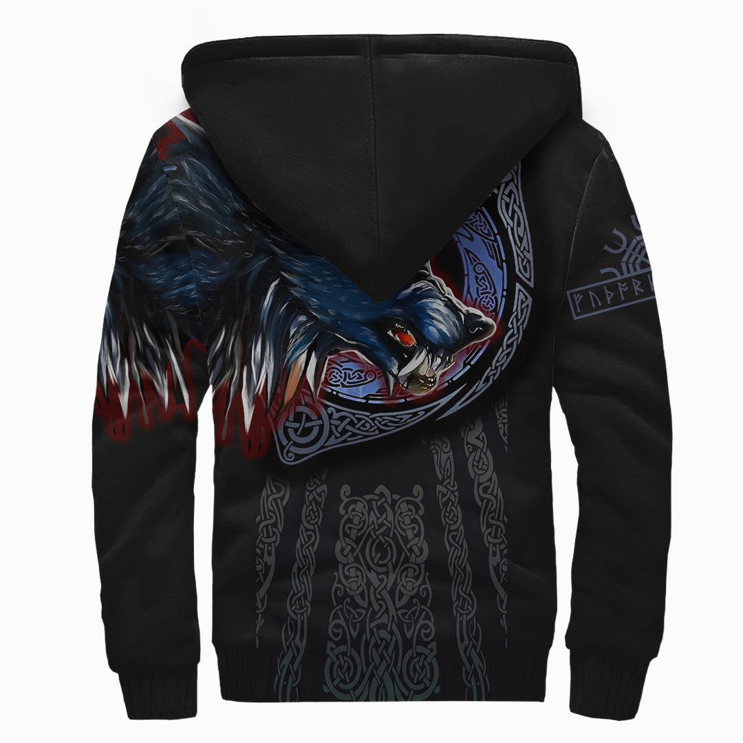 Viking Sherpa Hoodie Fenrir Wolf 3D