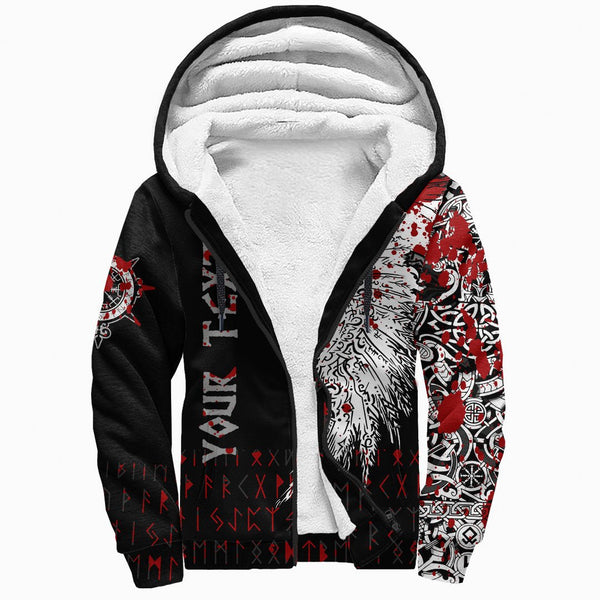 Custom Viking Sherpa Hoodie Mystical Raven Tattoo Blood