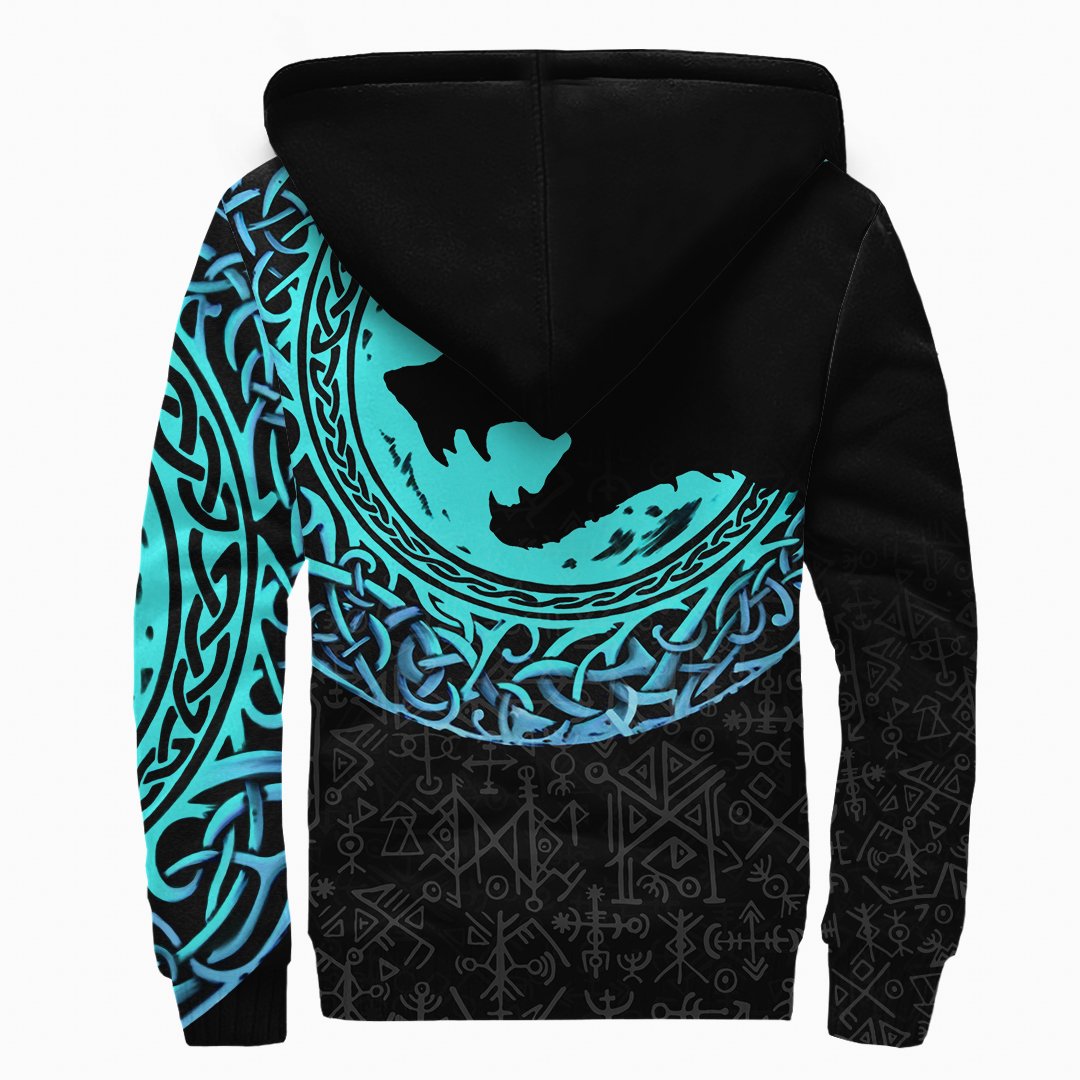 Custom Viking Sherpa Hoodie Fenrir Norse Wolf