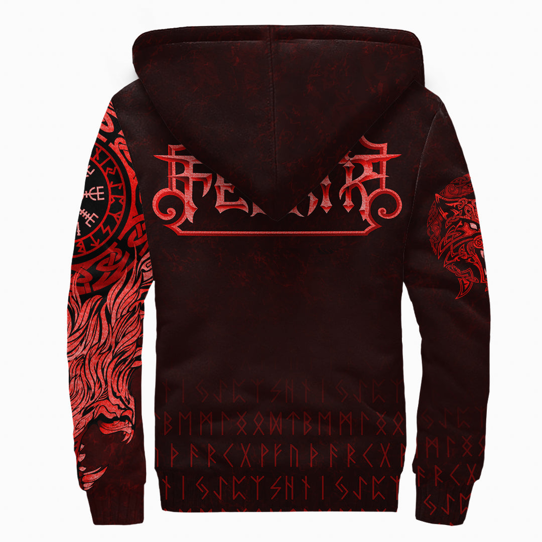 Viking Sherpa Hoodie Fenrir Wolf Red