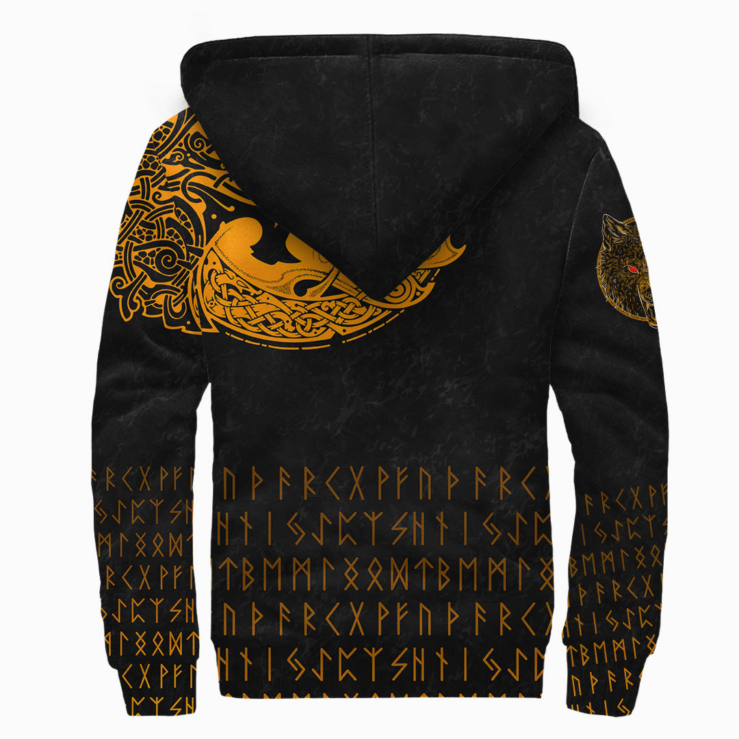 Viking Sherpa Hoodie Fenrir Wolf Orange