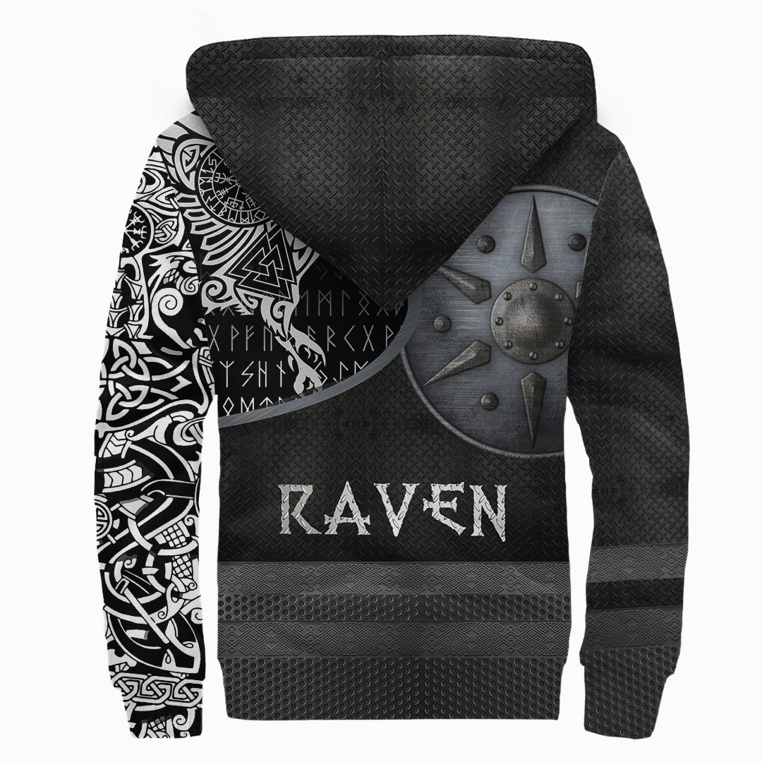 Custom Viking Sherpa Hoodie Armor Raven Tattoo