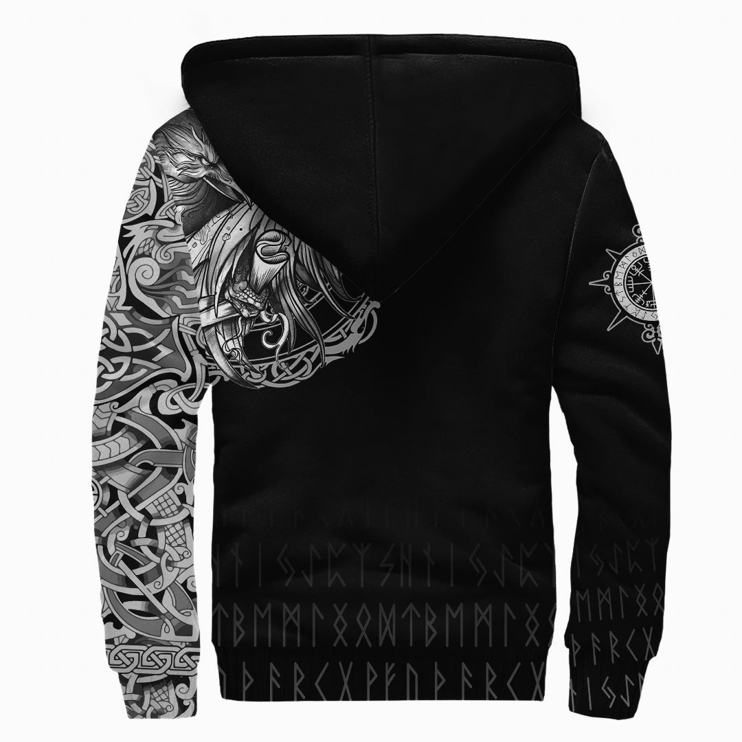 Viking Sherpa Hoodie Norse Raven Tattoo