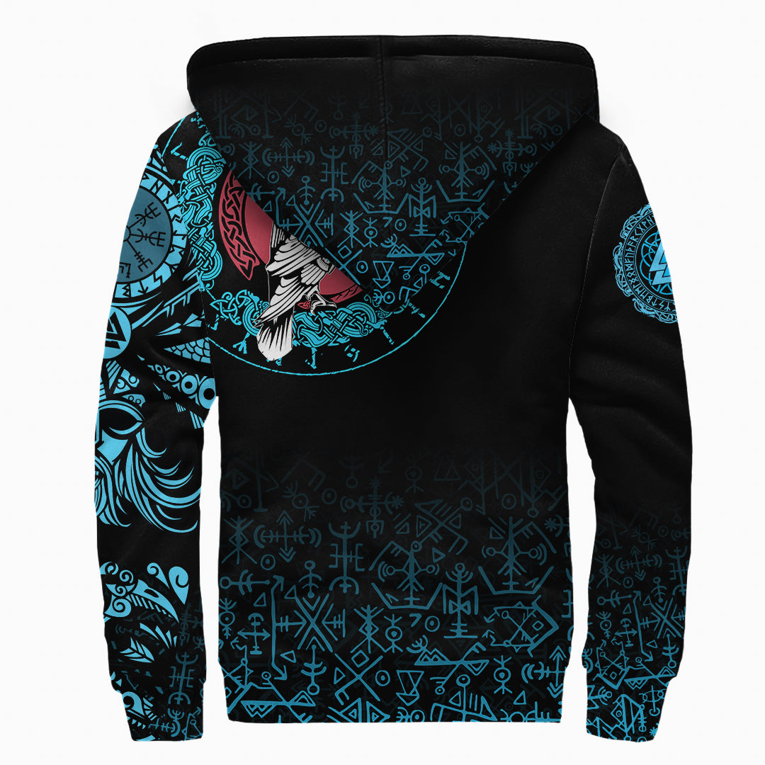 Custom Viking Sherpa Hoodie Raven Celtic Cyan Tattoo