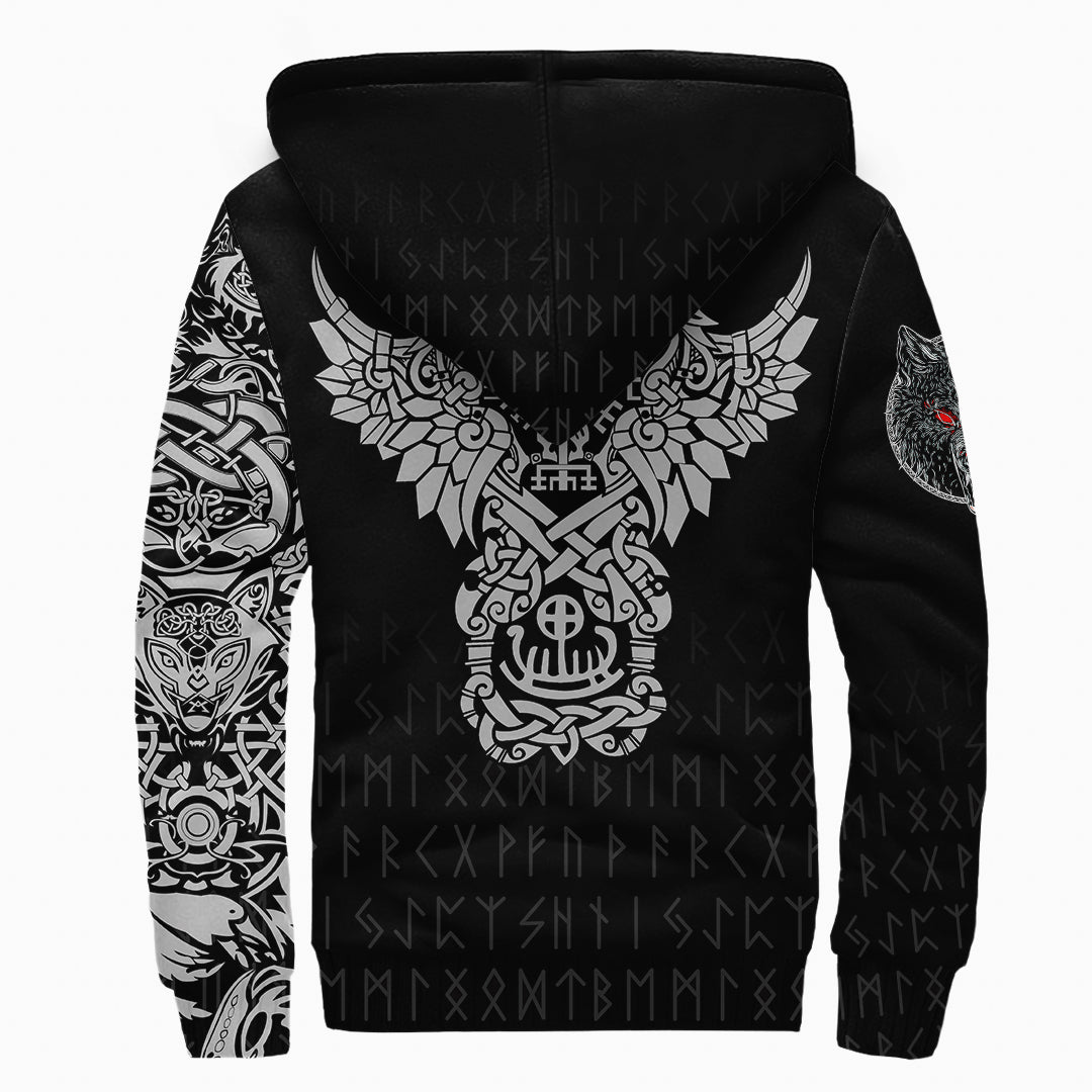 Viking Sherpa Hoodie Dark Norse Wolf Tattoo