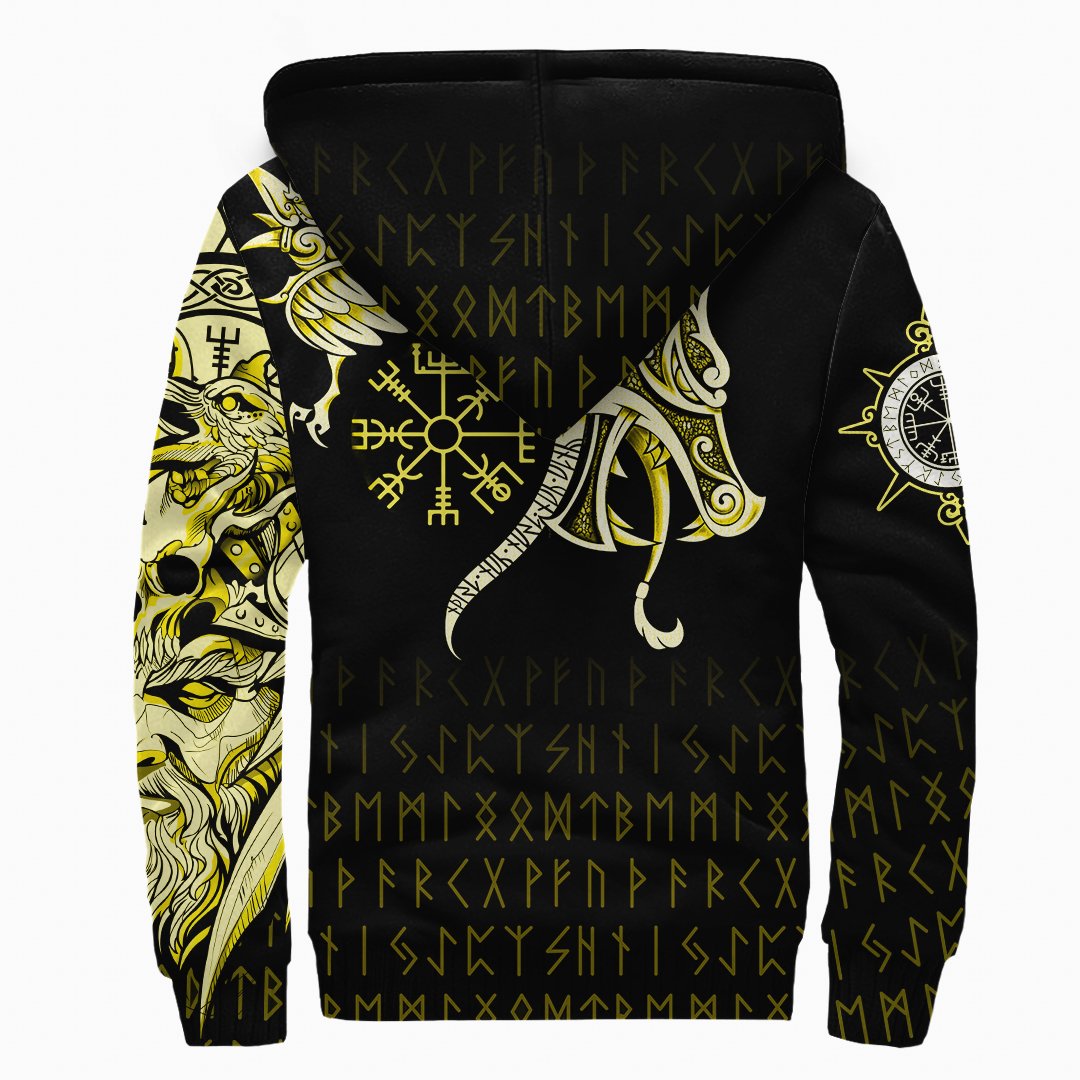 Viking Sherpa Hoodie Fenrir Raven And Vegvisir Tattoo Yellow