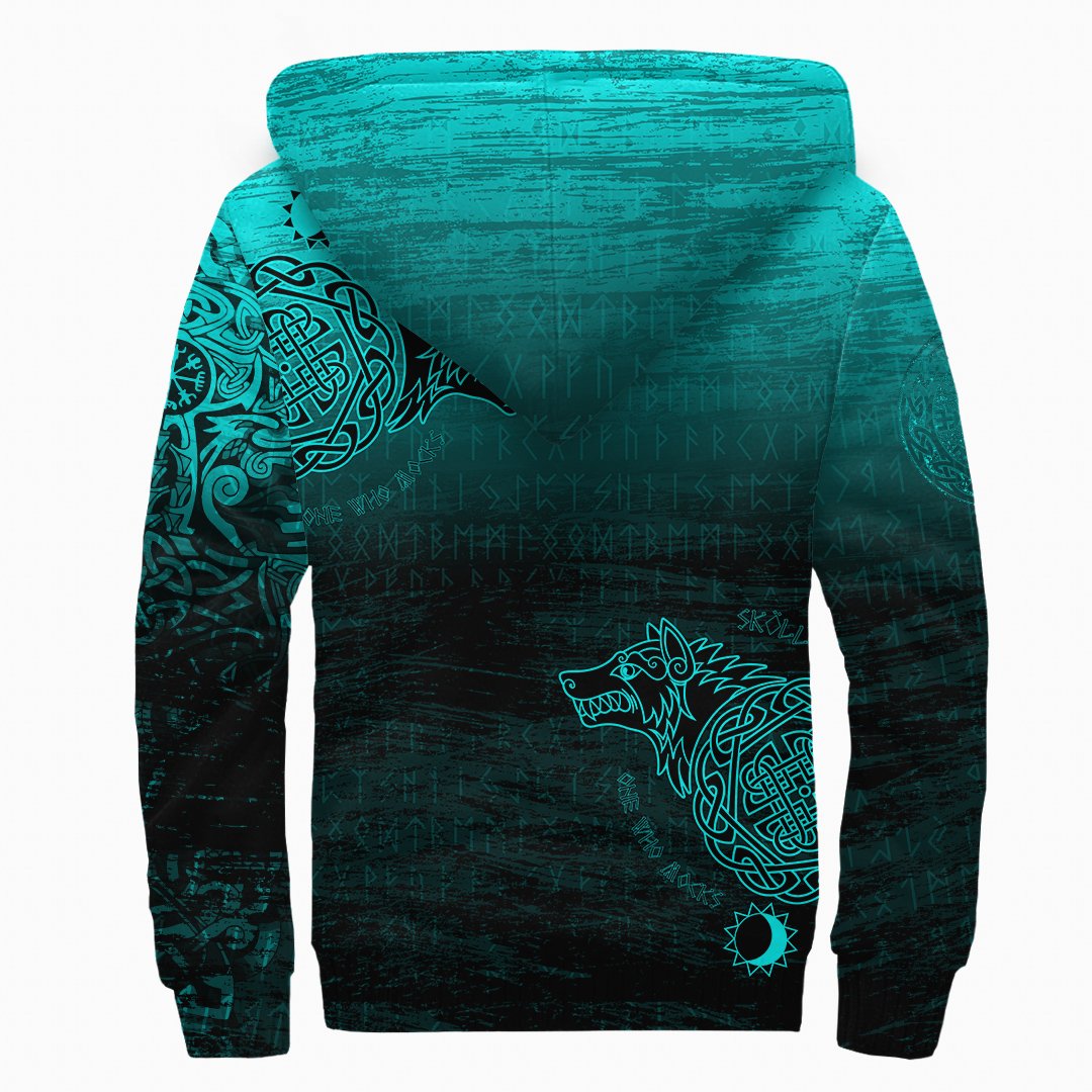 Viking Sherpa Hoodie Skoll And Hati Cyan Style