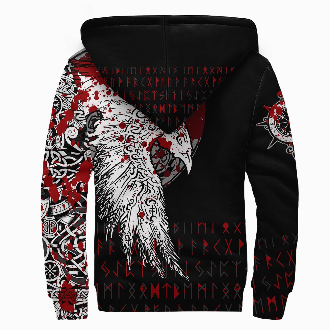 Viking Sherpa Hoodie Mystical Raven Tattoo Style Blood