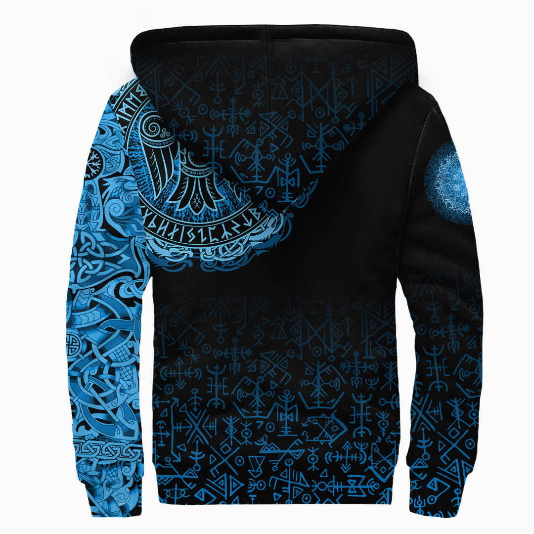 Custom Viking Sherpa Hoodie Raven Celtic Cyan