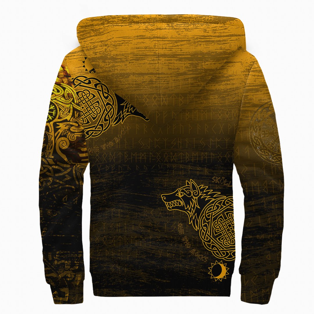 Viking Sherpa Hoodie Skoll And Hati Gold