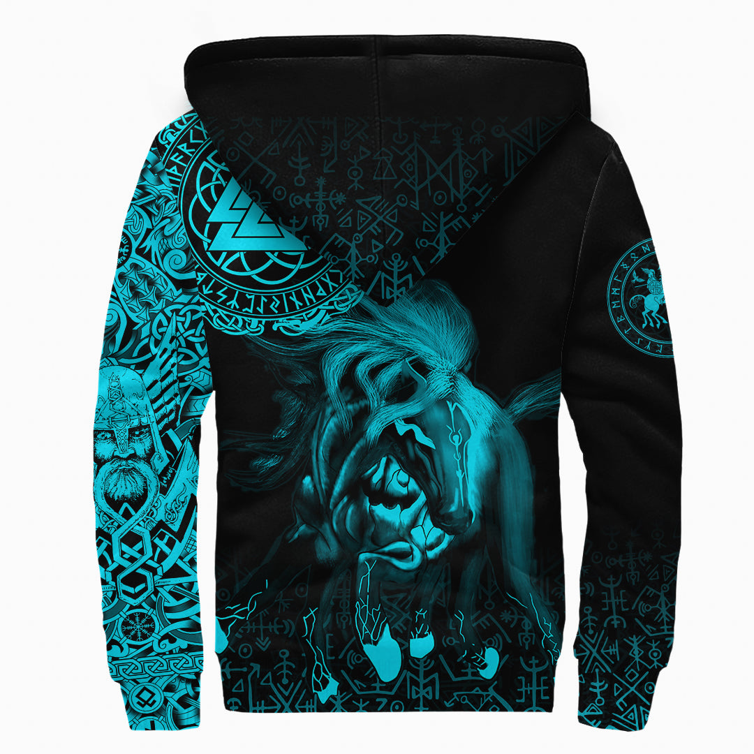 Viking Sherpa Hoodie Sleipnir Odin Cyan