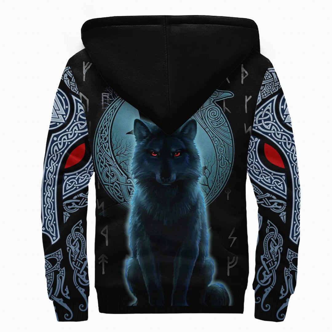 Viking Sherpa Hoodie Fenrir Wolf And Moon