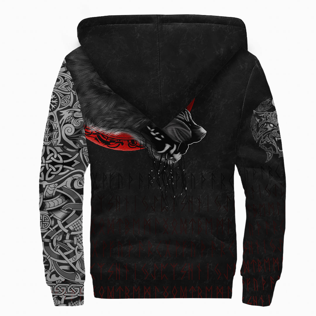 Viking Sherpa Hoodie Wolf And Blood Moon