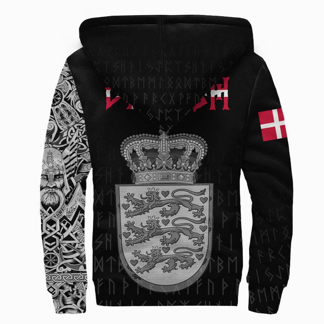 Viking Sherpa Hoodie Danish and Raven Of Odin