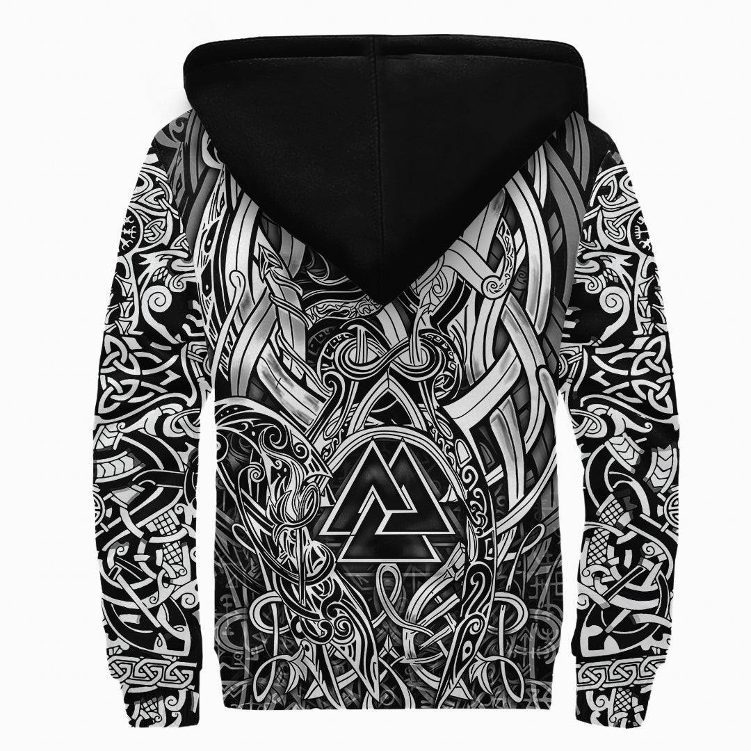 Viking Sherpa Hoodie Valknut and Dragon Tattoo