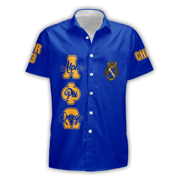 Fraternity Shirt - Personalized Alpha Phi Omega Short Sleeve Shirt Original Blue Style