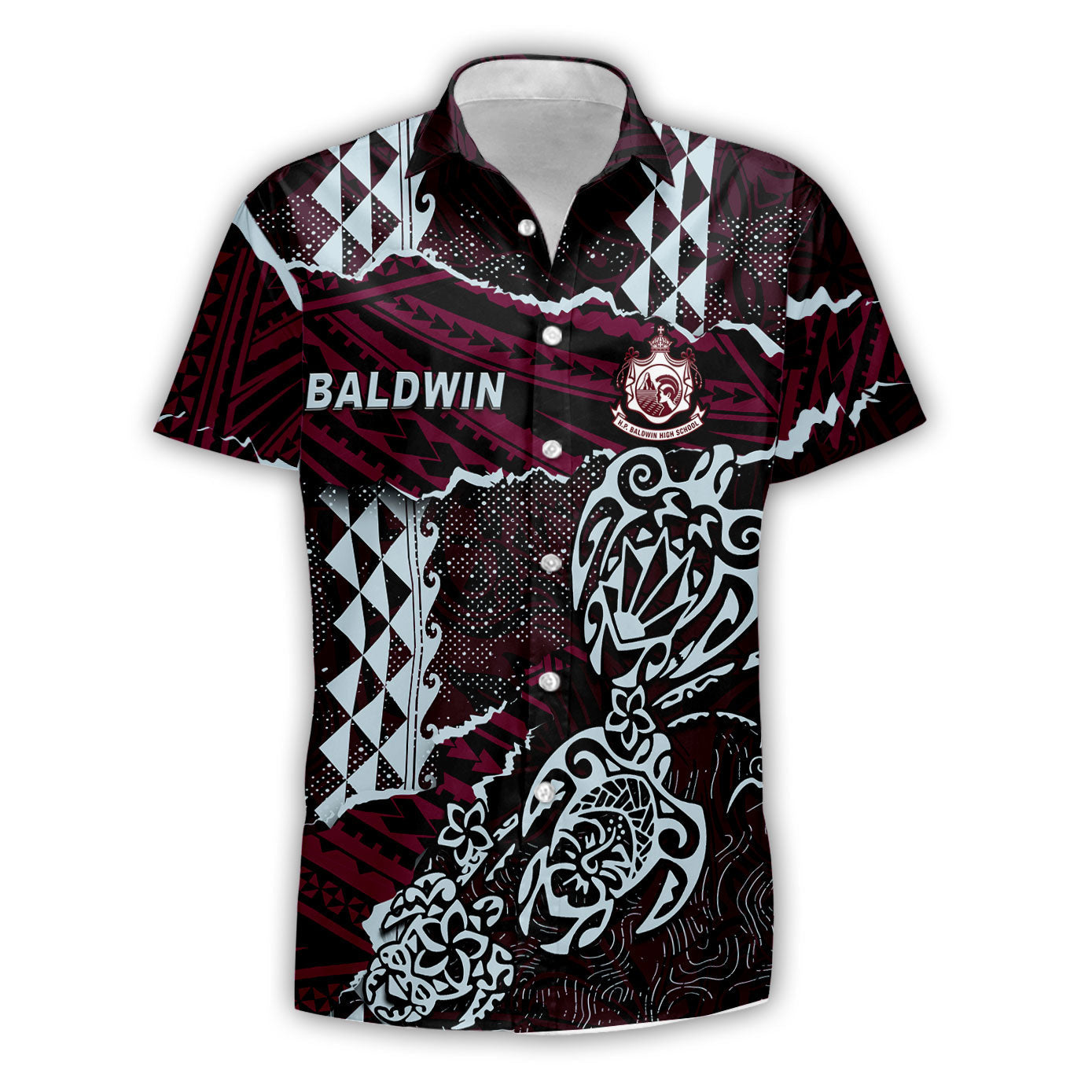 Hawaii Baldwin High School Custom Short Sleeve Shirt Polynesian Turtle Style