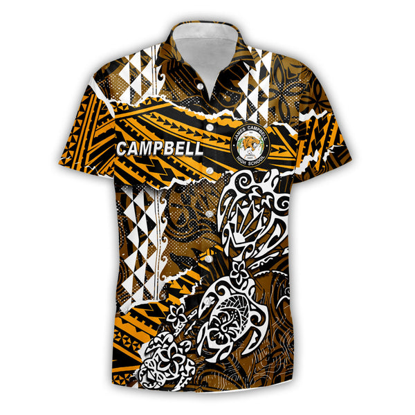 Hawaii James Campbell High School Custom Short Sleeve Shirt Polynesian Turtle Style