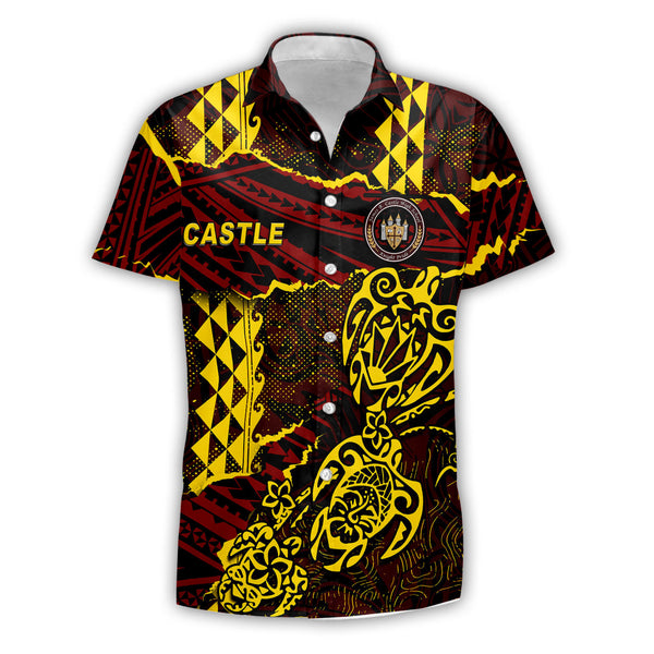 Hawaii Castle High School Custom Short Sleeve Shirt Polynesian Turtle Style