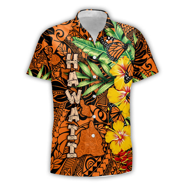 Hawaii Short Sleeve Shirt Kamehameha Butterfly Tropical Style