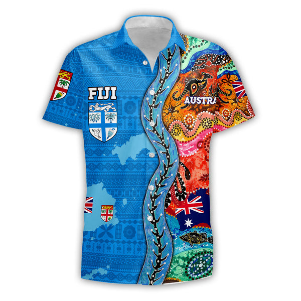 Custom Fiji Tapa & Australia Aboriginal Short Sleeve Shirt