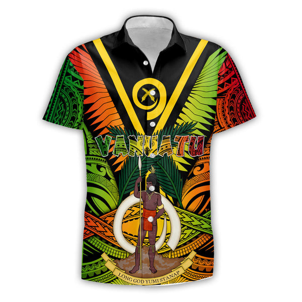 Vanuatu Short Sleeve Shirt Coat Of Arms Reggae Style