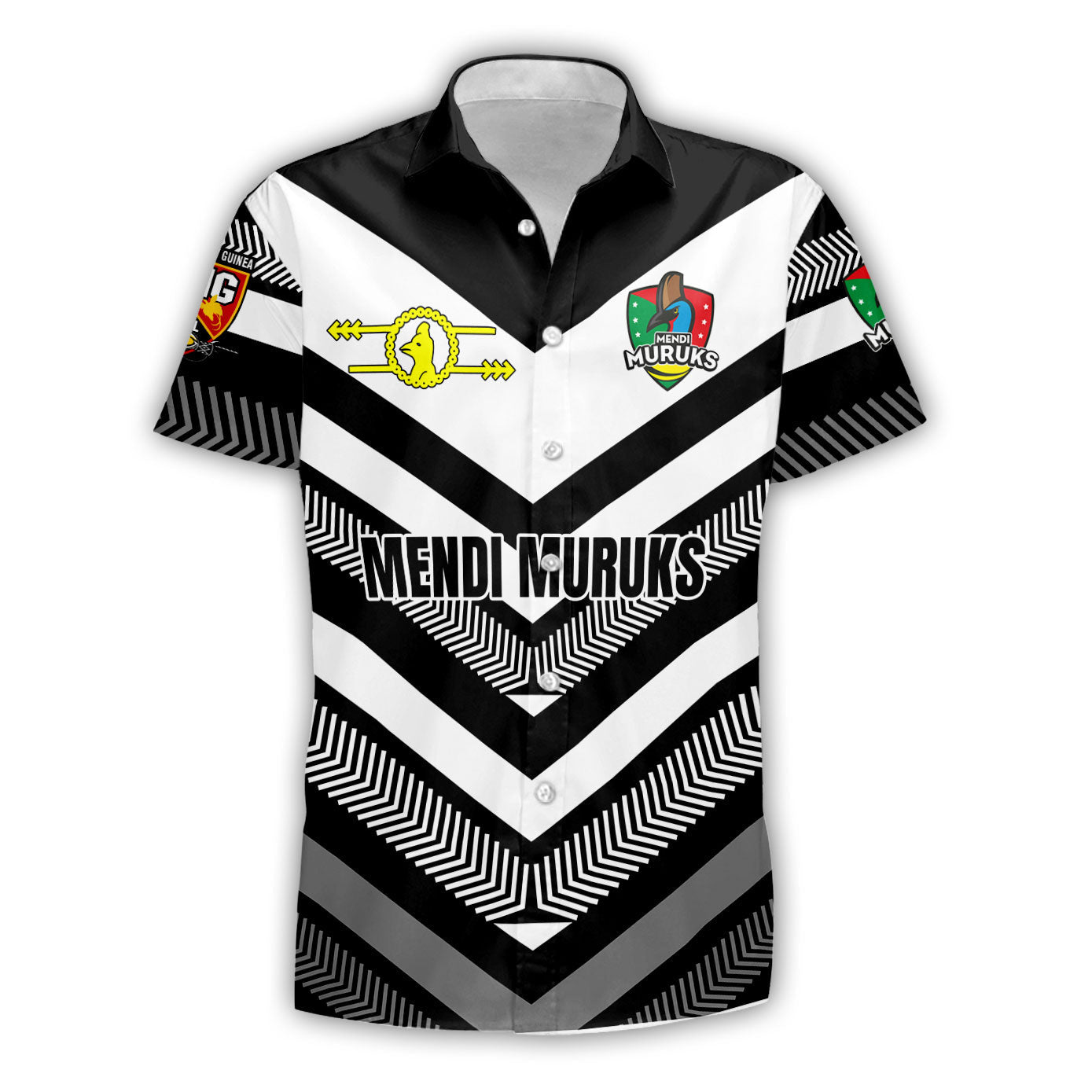 Custom Mendi Muruks Short Sleeve Shirt Papua New Guinea Rugby Black & White Style