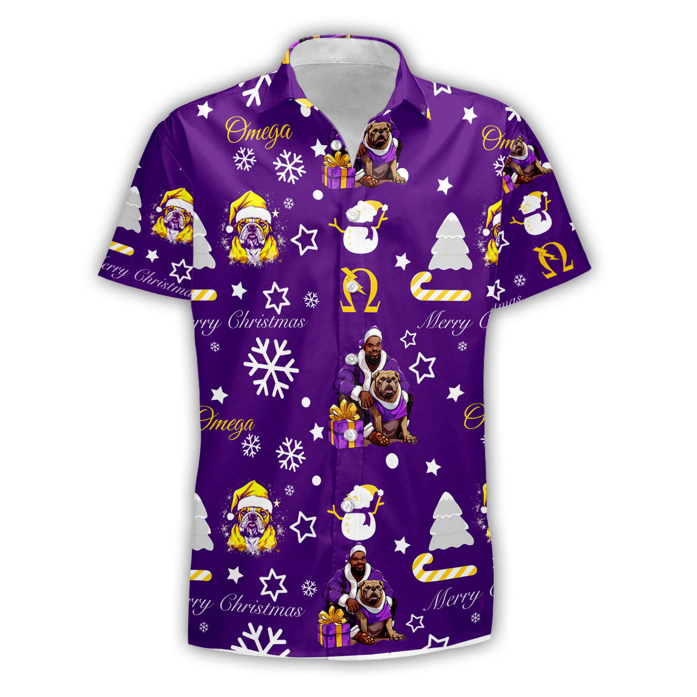 Fraternity Shirt - OPP Christmas Short Sleeve Shirt Bulldog Purple Pattern Style