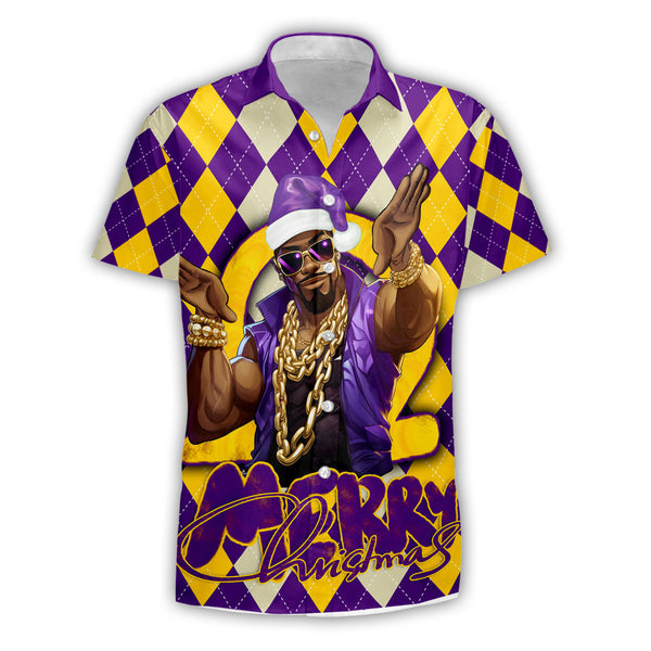 Fraternity Shirt - OPP Christmas Short Sleeve Shirt Bulldog Purple Gold Caro Pattern Style