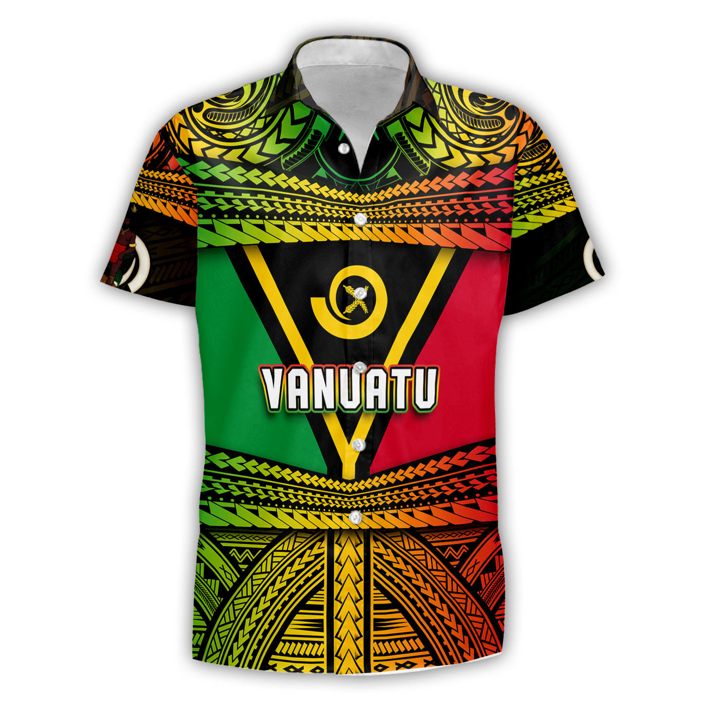 Custom Vanuatu Flag & Coat Of Arms Short Sleeve Shirt Reggae Style