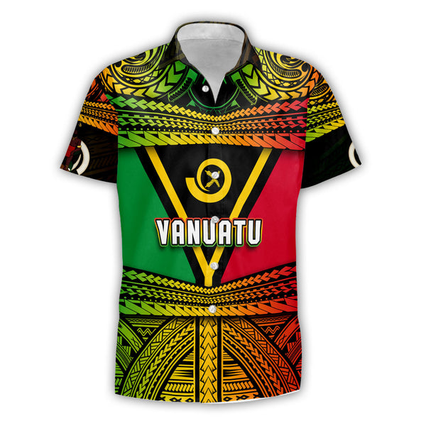 Custom Vanuatu Flag & Coat Of Arms Short Sleeve Shirt Reggae Style