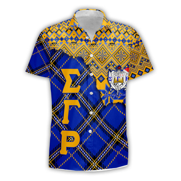 Sorority Shirt - Christmas Sigma Gamma Rho Girl Short Sleeve Shirt Plaid Background Style