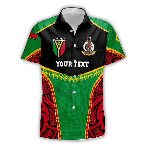 Custom Vanuatu Flag & Coat Of Arms Short Sleeve Shirt Black Style