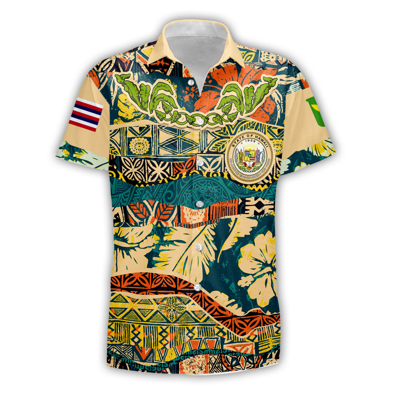 Hawaii Flag Short Sleeve Shirt Coat Of Arm Style