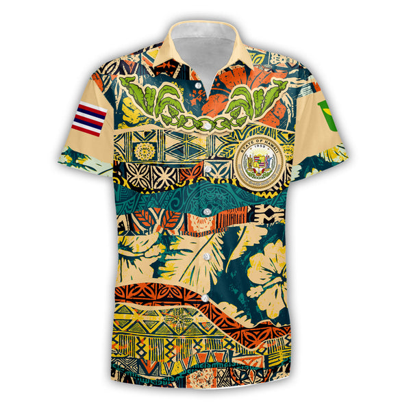 Hawaii Flag Short Sleeve Shirt Coat Of Arm Style