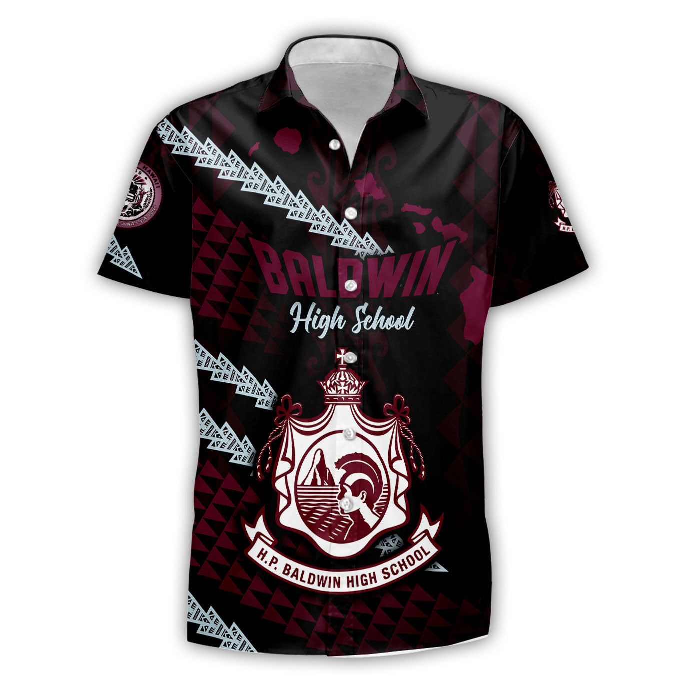 Hawaii Baldwin High School Custom Short Sleeve Shirt Map Style