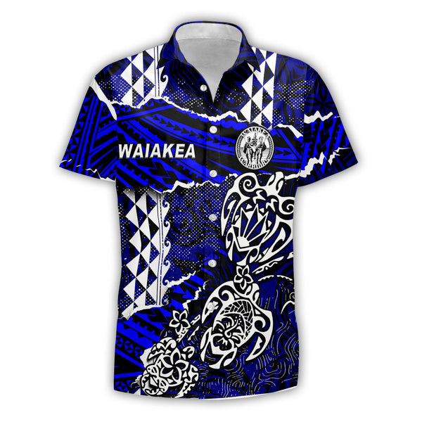 Hawaii Waiakea High School Custom Short Sleeve Shirt Polynesian Turtle Style